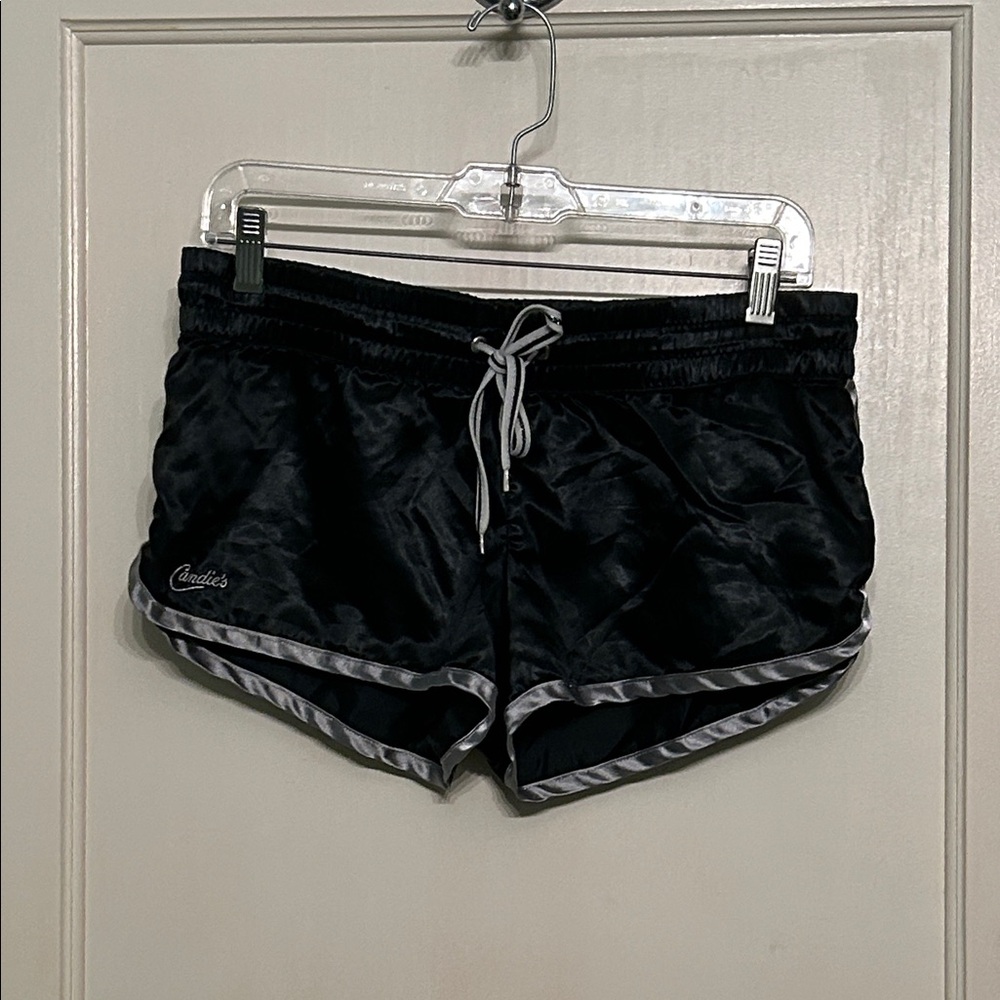 Candie’s Women's Black and Silver Slick and Shiny Shorts